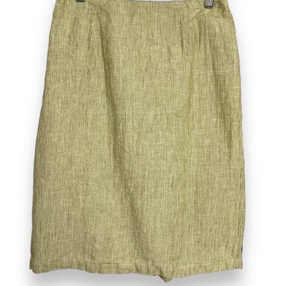 Coldwater Creek Linen Knee Length Skirt Women's S Green Tan Academia Striped Y2K - Picture 7 of 11